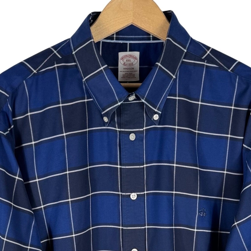 Brooks Brothers Madison XXL Blue Plaid Non-Iron Supima Cotton Button Down Shirt